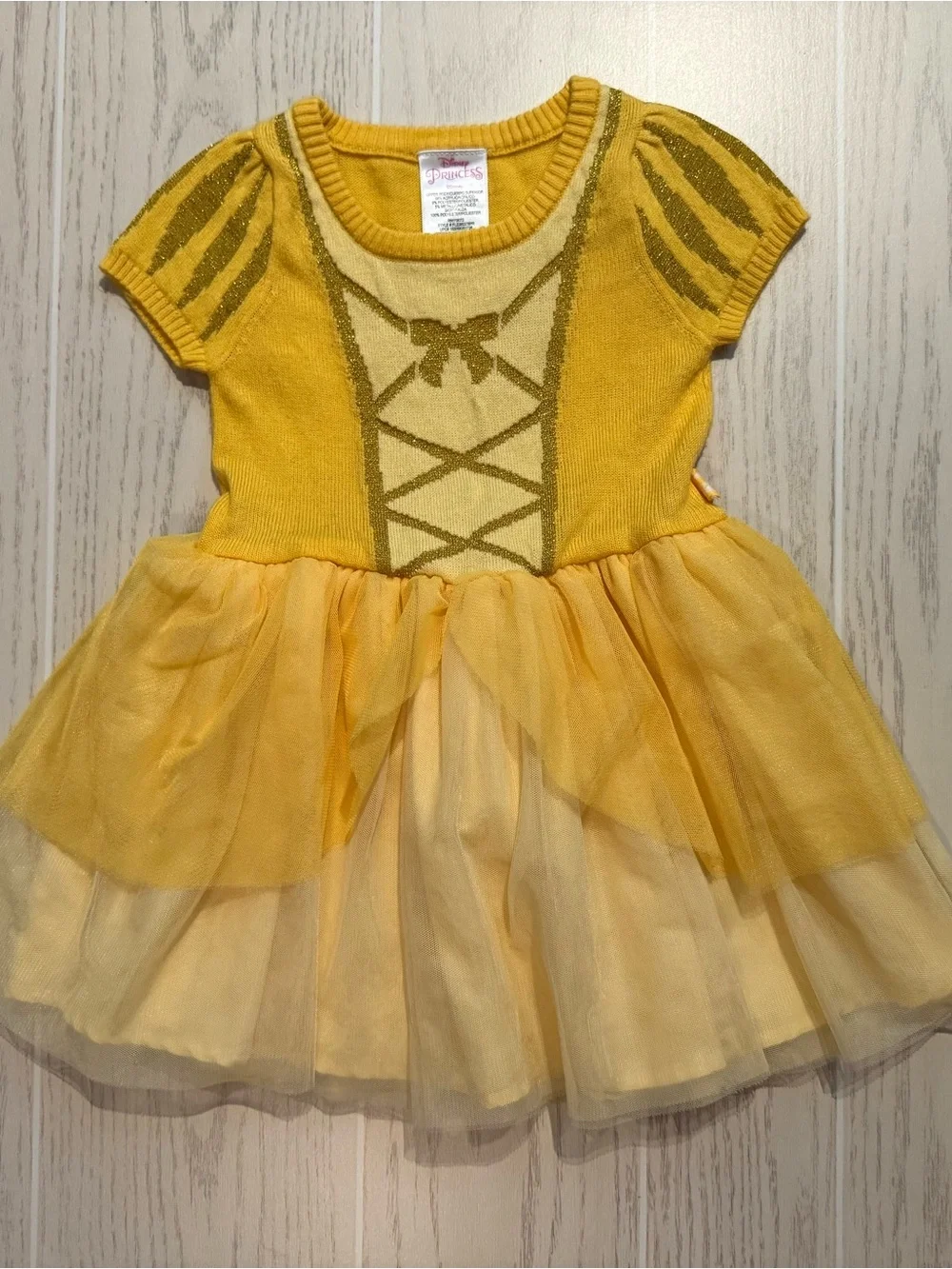 Disney Princess Belle Girls 3T Yellow Gold Sparkle Knit Tulle Tutu Dress